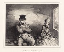 En Chemin de Fer - Un Voisin agréable, 1862. Creator: Honore Daumier