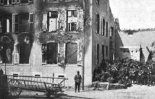 En Alsace et sur la Frontiere; La village francais de Badonviller, incendie 1914. Creator: Unknown