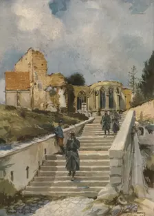'En Argonne; L'Eglise de Clermont-en-Argonne. 1915. Creator: Francois Flameng