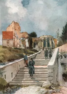 'En Argonne; L'Eglise de Clermont-en-Argonne 1915. Creator: Francois Flameng