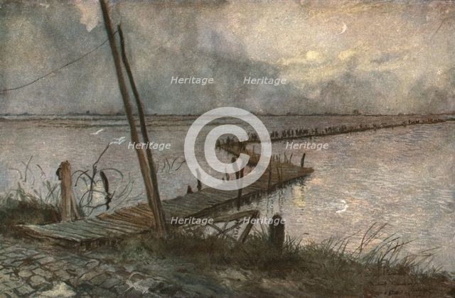 ''En Belgique; les inondations devant Ramscapelle.', c1915. Creator: Francois Flameng.