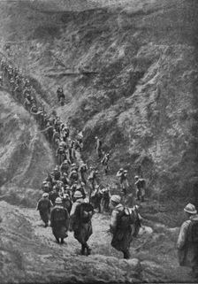 En Macedoine. --Nos operations de police a la frontiere greco-serbe: une compagnie trave..., c1916. Creator: Unknown