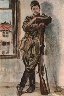 En Macedoine; Slavka Tomitch, sergent, femme serbe mobilisee 1916. Creator: Almery Lobel Riche