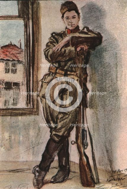 'En Macedoine; Slavka Tomitch, sergent, femme serbe mobilisee', 1916. Creator: Almery Lobel Riche.
