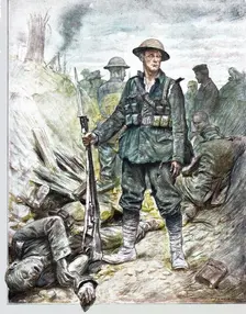 En Picardie: Tommy vainqueur des "Huns". (On sait que nos allies disent: les Huns, comme..., 1916. Creator: J Simont