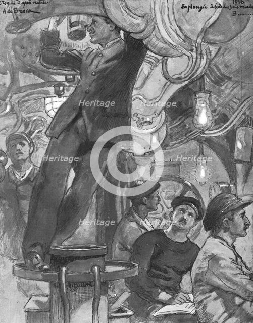 'En plongee : le coup de periscope; le sous-marin fuit, apres avoir attaque', 1916. Creator: Alexis De Broca.