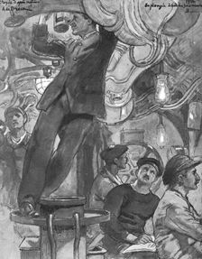 En plongee : le coup de periscope; le sous-marin fuit, apres avoir attaque 1916. Creator: Alexis De Broca