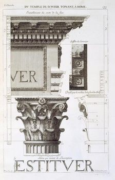 Entablature, capital and inscription from the Temple of Jupiter Tonans (The Thunderer), pub. 1682. Creator: Antoine Babuty Desgodets (1653-1728)