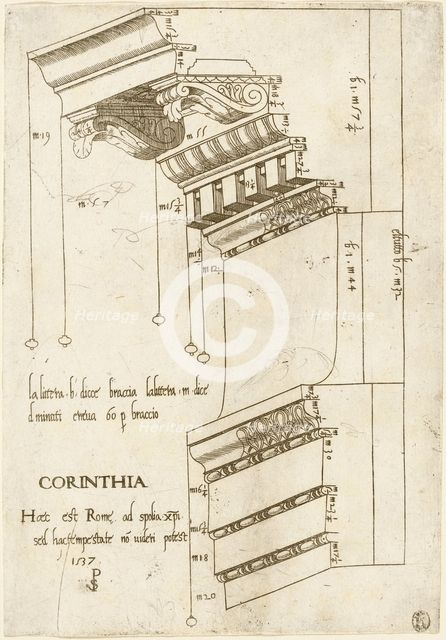 Entablature from the Basilica Ulpia, Rome, 1537. Creator: Master PS.