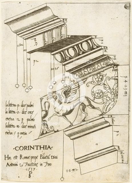 Entablature from the Temple of Antoninus and Faustina, Rome, 1537. Creator: Master PS.