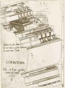 Entablature from the Temple of Vespasian, Rome, 1537. Creator: Master PS