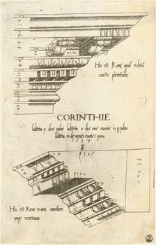 Entablatures from Santa Pudenziana and the Arch of Camigliano, Rome, 1537. Creator: Master PS