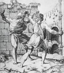 Entellus and Dares, between 1520 and 1525. Creators: Marco Dente, Giulio Romano
