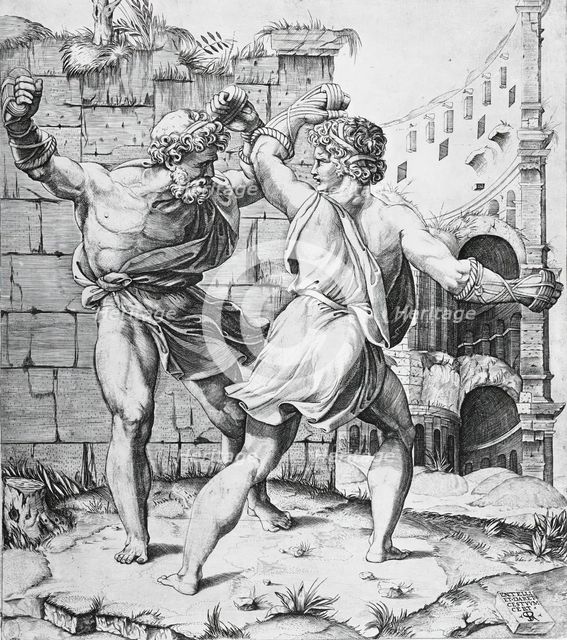 Entellus and Dares, between 1520 and 1525. Creators: Marco Dente, Giulio Romano.