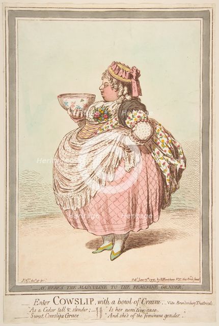 Enter Cowslip with a Bowl of Cream. - vide Brandenburg Theatricals, June 13, 1795. Creator: James Gillray.