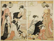 Entertainers of Nakazu, from the series "A Collection of Contemporary Beauties of the...,c. 1784. Creator: Torii Kiyonaga
