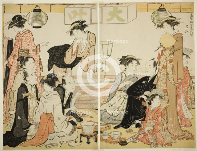 Entertainers of Nakazu, from the series "A Collection of Contemporary Beauties of the...,c. 1784. Creator: Torii Kiyonaga.