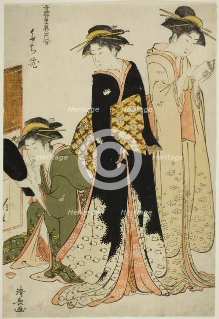 Entertainers of the Tachibana, from the series "A Collection of Contemporary Beauties of..., c.1784. Creator: Torii Kiyonaga.