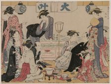 Entertainment on a Balcony by the Water at Nakasu..., 1783. Creator: Torii Kiyonaga (Japanese, 1752-1815)