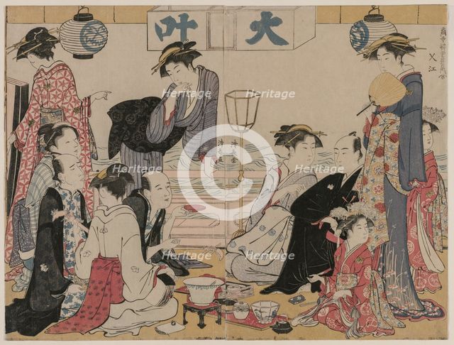 Entertainment on a Balcony by the Water at Nakasu..., 1783. Creator: Torii Kiyonaga (Japanese, 1752-1815).