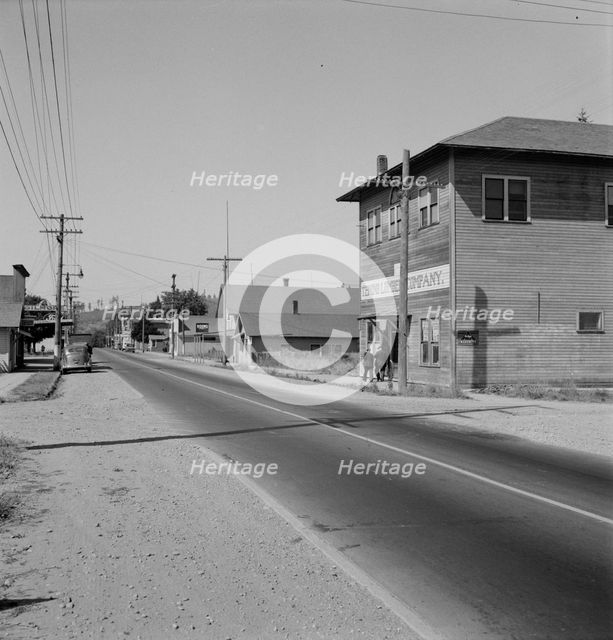 Entering main street from the north, Tenino, Thurston County, Western Washington, 1939. Creator: Dorothea Lange.