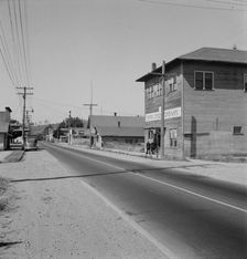 Entering main street from the north, Tenino, Thurston County, Western Washington, 1939. Creator: Dorothea Lange