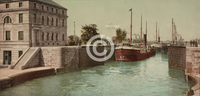 Entering Poe Lock, Sault Ste. Marie, Michigan, ca 1900. Creator: Unknown.