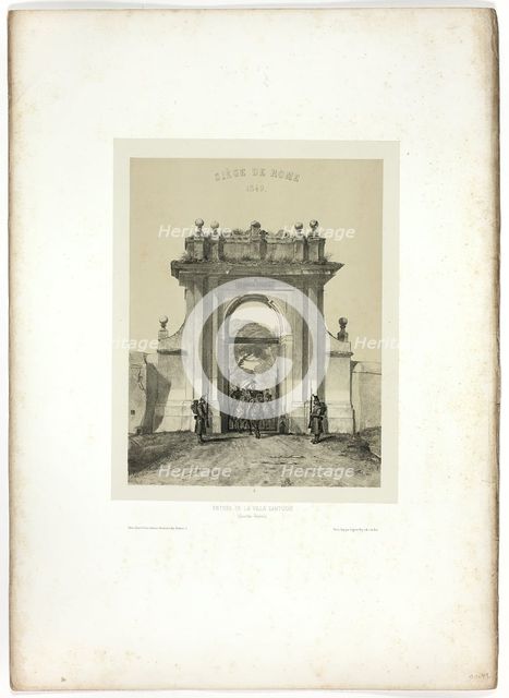 Entering the Villa Santucci, from Souvenirs d’Italie: Expédition de Rome, 1850. Creator: Auguste Raffet.