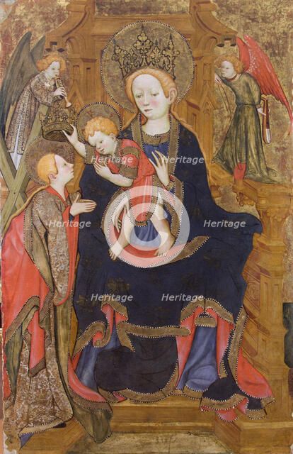 Enthroned Madonna and Child, crowning Saint Eulalia, 1425. Creator: Mates, Joan (Juan) (around 1370-1431).