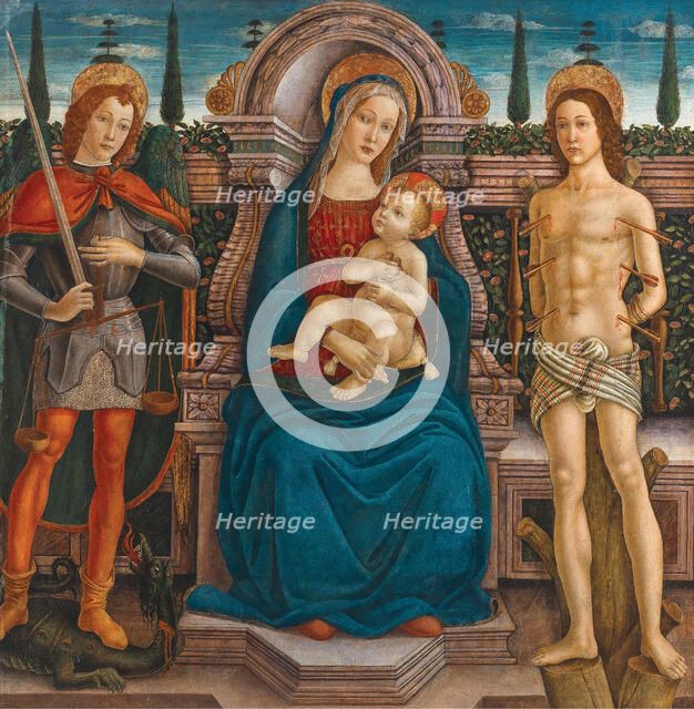Enthroned Madonna and Child with Saints Michael and Sebastian, Second Half of the 15th cen.. Creator: Filippelli; Filippo di Antonio (1460-1506).