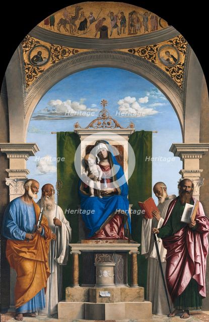 Enthroned Madonna with Child and Saints Peter, Romuald, Benedict and Paul, ca 1595. Artist: Cima da Conegliano, Giovanni Battista (ca. 1459-1517)