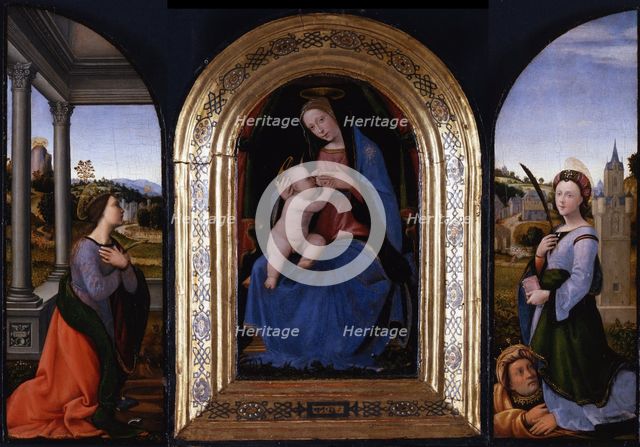 Enthroned Maria lactans with Saints Catherine of Alexandria and Barbara and her father Dioscurus, 15 Artist: Albertinelli, Mariotto (1474-1515)