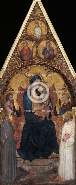 Enthroned Mary with the Child and four saints, c.1350. Creator: Master of the Madonna of the Palazzo Venezia (active 1340-1360).