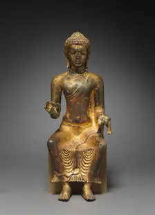 Enthroned Buddha preaching, 700s-800s. Creator: Unknown
