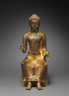 Enthroned Buddha preaching, 700s-800s. Creator: Unknown