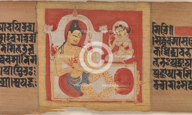 Enthroned Four-armed Bodhisattva, Leaf from...Pancavimsatisahasrika Prajnaparamita..., ca. 1090. Creator: Unknown.