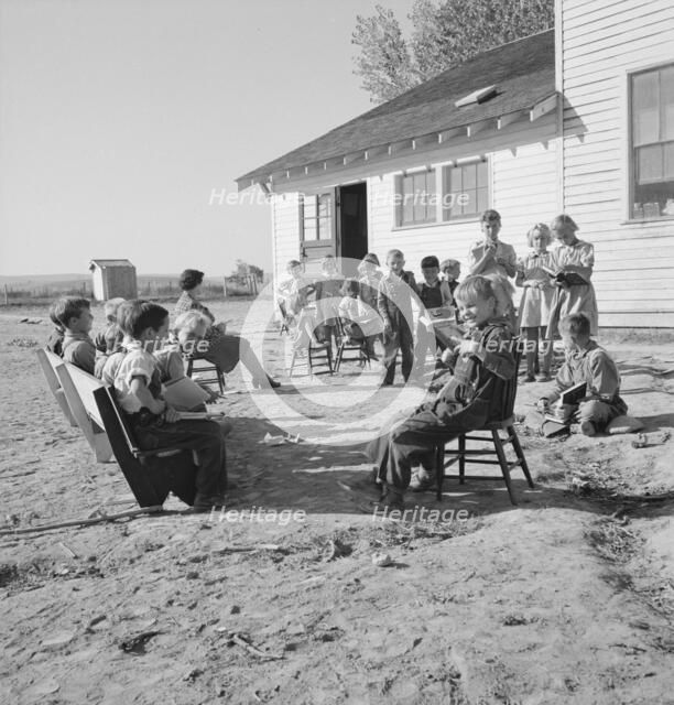 Entire enrollment of Lincoln Bench School, near Ontario, Oregon, Malheur County, 1939. Creator: Dorothea Lange.