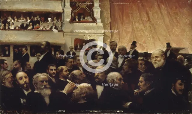 Entracte d'une première à la Comédie-Française, 1885. Creator: Dantan, Édouard Joseph (1848-1897).