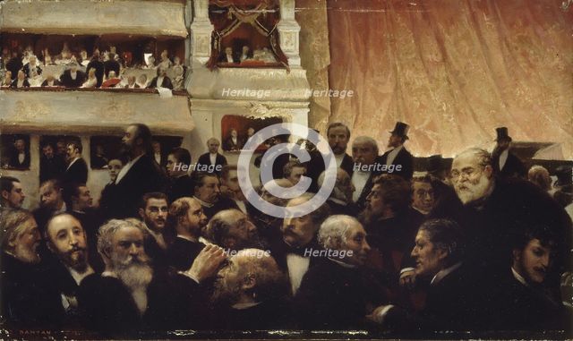 Entracte d'une première à la Comédie-Française, 1885. Creator: Dantan, Édouard Joseph (1848-1897).