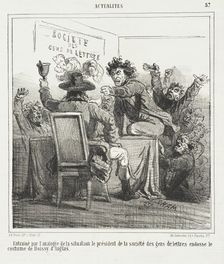 Entrainé par l'analogie de la situation le président de la société des gens de lettres..., 1866. Creator: Cham