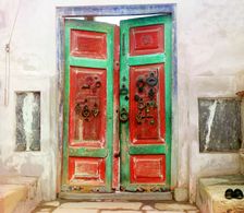 Entrance gates into tsar's tomb, Bogoeddin, Bukhara, between 1905 and 1915. Creator: Sergey Mikhaylovich Prokudin-Gorsky
