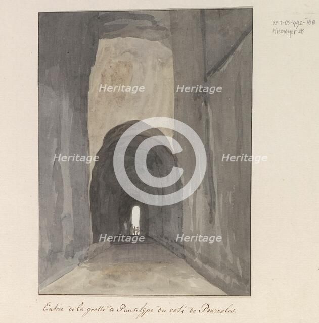 Entrance of cave Crypta Neapolitana (or Grotta di Posillipo) on the coast of Pozzuoli, 1778. Creator: Louis Ducros.