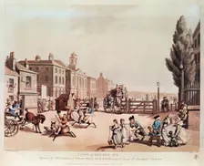 Entrance of Tottenham Court Road Turnpike, with a view of St James's Chapel 1798. Creator: Heinrich Schutz
