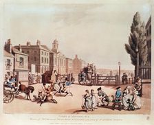 Entrance of Tottenham Court Road Turnpike, with a view of St James's Chapel 1798. Creator: Heinrich Schutz