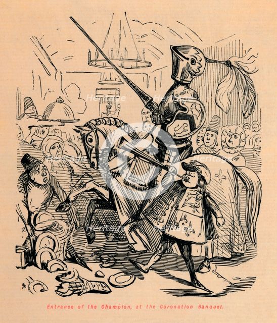 'Entrance of the Champion, at the Coronation Banquet', c1860, (c1860). Artist: John Leech.