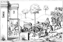 Entrance of the lord chief into the site of the tournament, 15th century (1849)