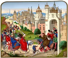 Entrance of the Queen Isabeau of Bavaria into Paris c1500, (1870).Artist: Franz Kellerhoven