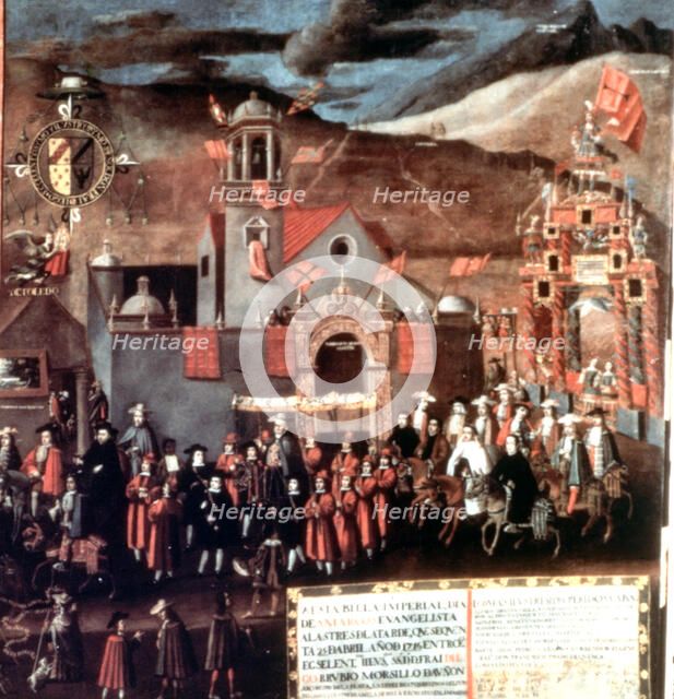 Entrance of viceroy Morcillo in Potosi, detail of the painting by Melchor Perez de Holguin.