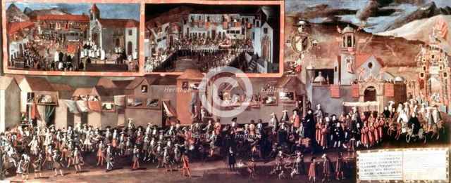 Entrance of viceroy Morcillo in Potosi, painting by Melchor Perez de Holguin.