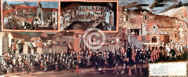 Entrance of viceroy Morcillo in Potosi, painting by Melchor Perez de Holguin.